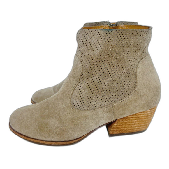 Kork-Ease Sherrill Booties Taupe Suede Ankle Boots Tan Leather Size 8.5 - Picture 2 of 12